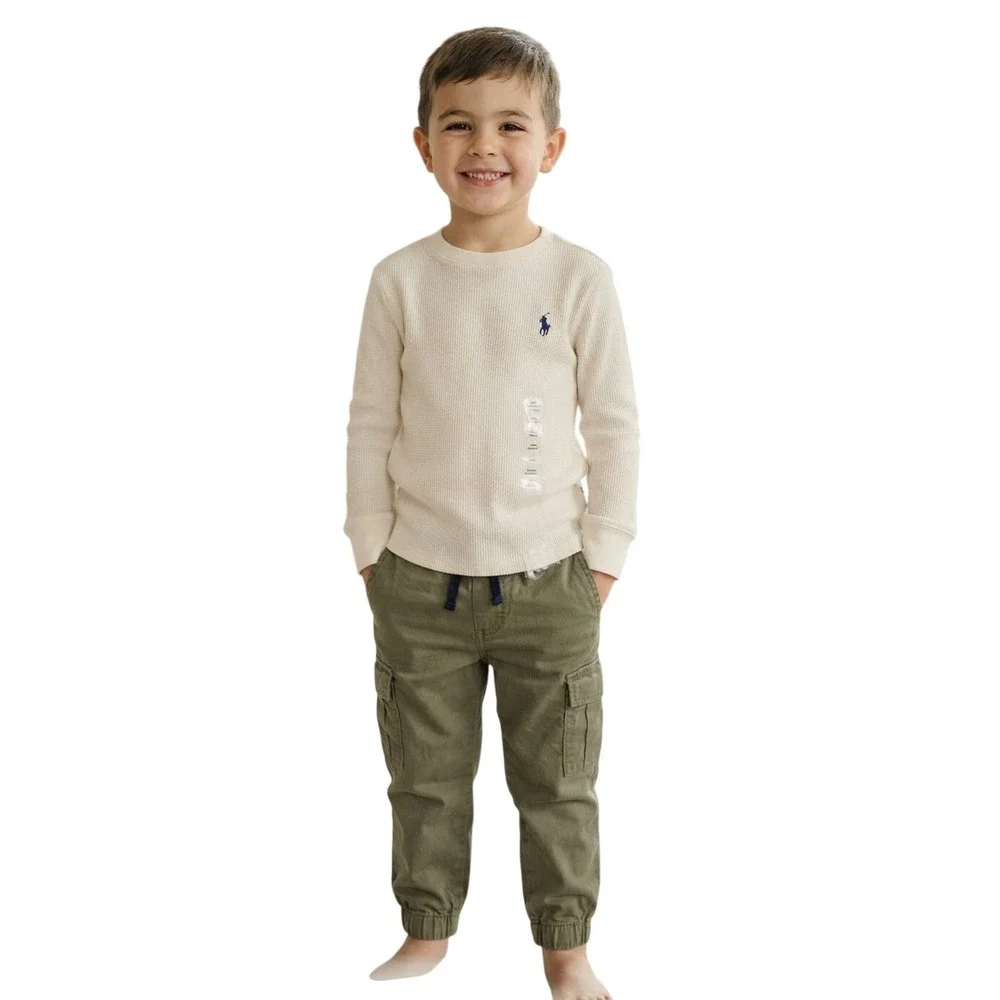 Polo Ralph Lauren Boys Thermal Waffle Knit Shirt & Cargo Jogger Pants Set Size 6